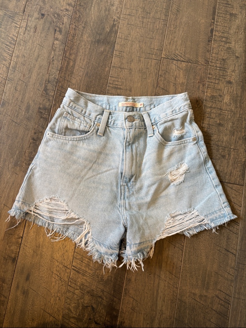 Levi's Light Blue Distressed High-Rise Denim Shorts